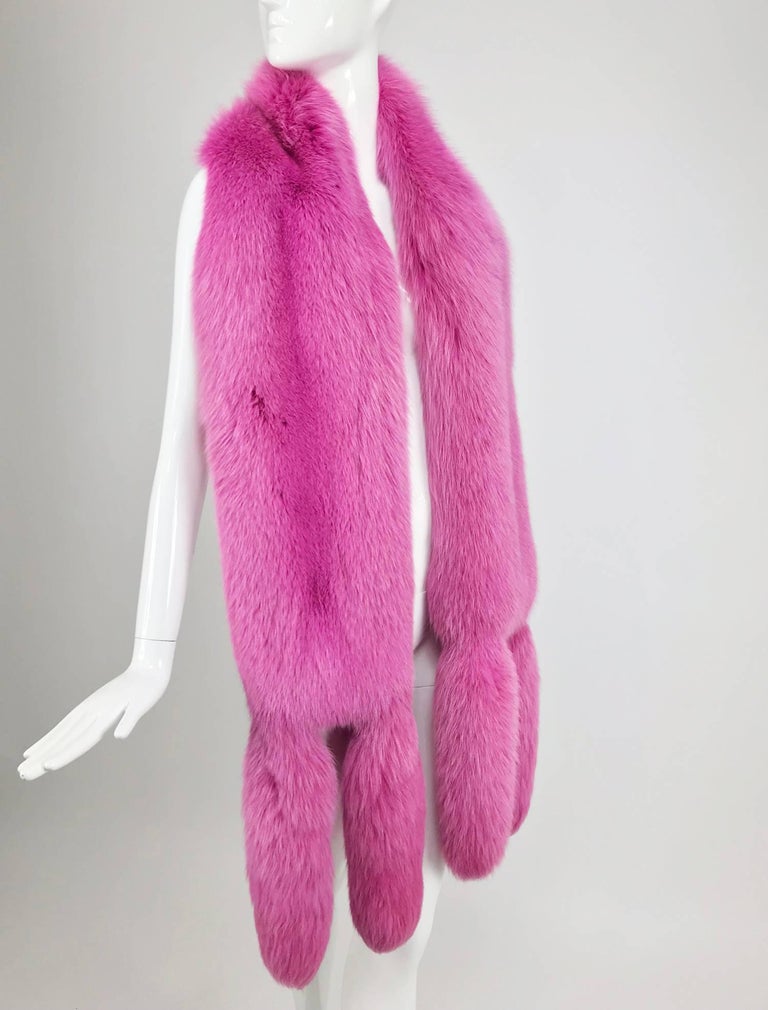 Hot Pink fox fur stole with tails 1980s at 1stDibs