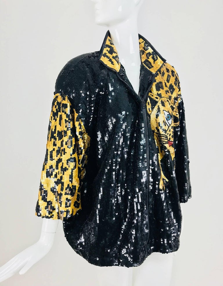 Modi Novelty Sequined Leopard Bomber jacket 1980s For Sale at 1stDibs