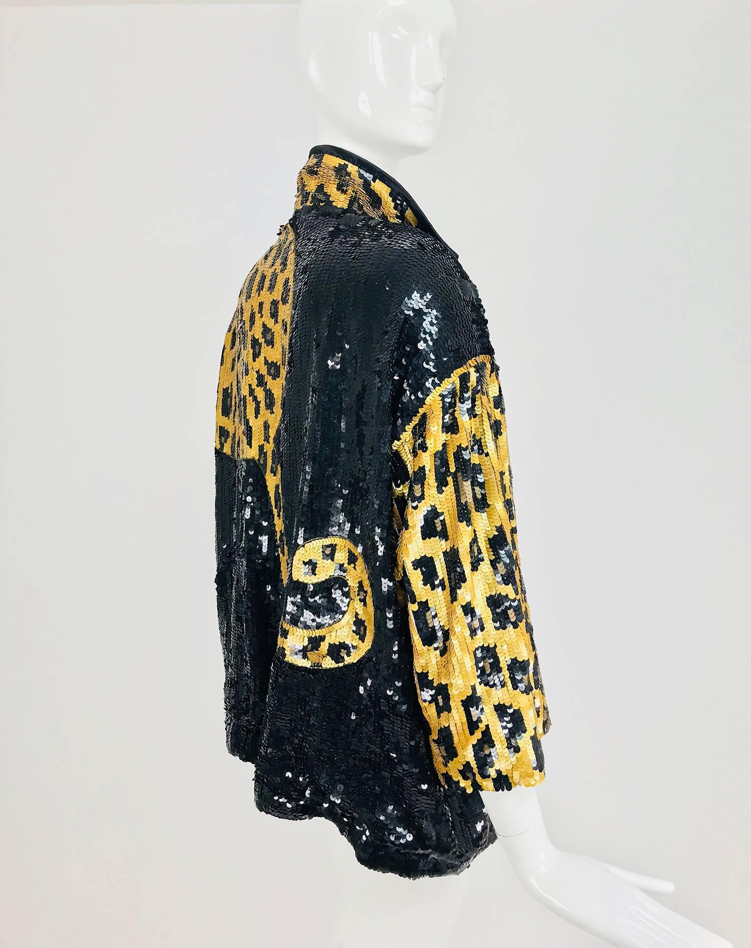 Black Modi Novelty Sequined Leopard Bomber jacket 1980s