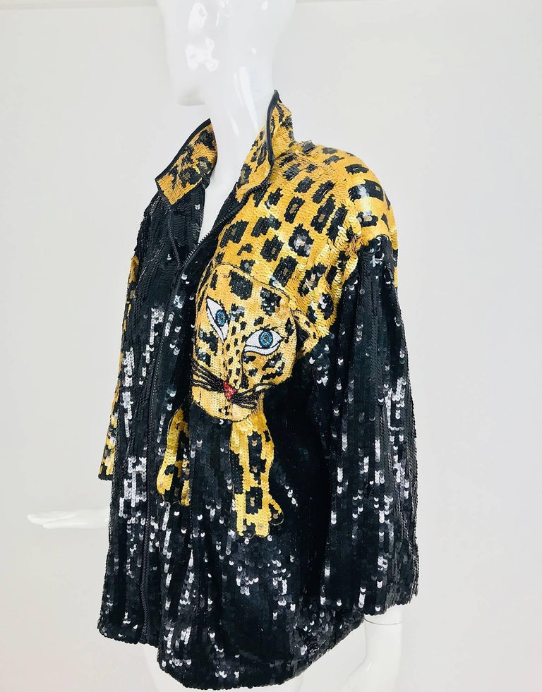 Modi Novelty Sequined Leopard Bomber jacket 1980s For Sale at 1stDibs