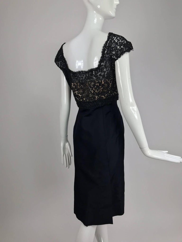Vintage 1950s black silk and Guipure lace cocktail dress larger size at ...