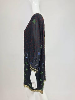 Fabrice - Robe de cocktail en mousseline de soie perlée abstraite, années 1980