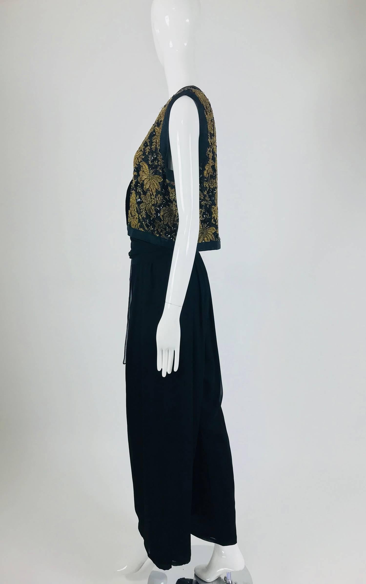 Women's Diane Freis Gold Beaded silk Vest and Full silk Trouser 1970s