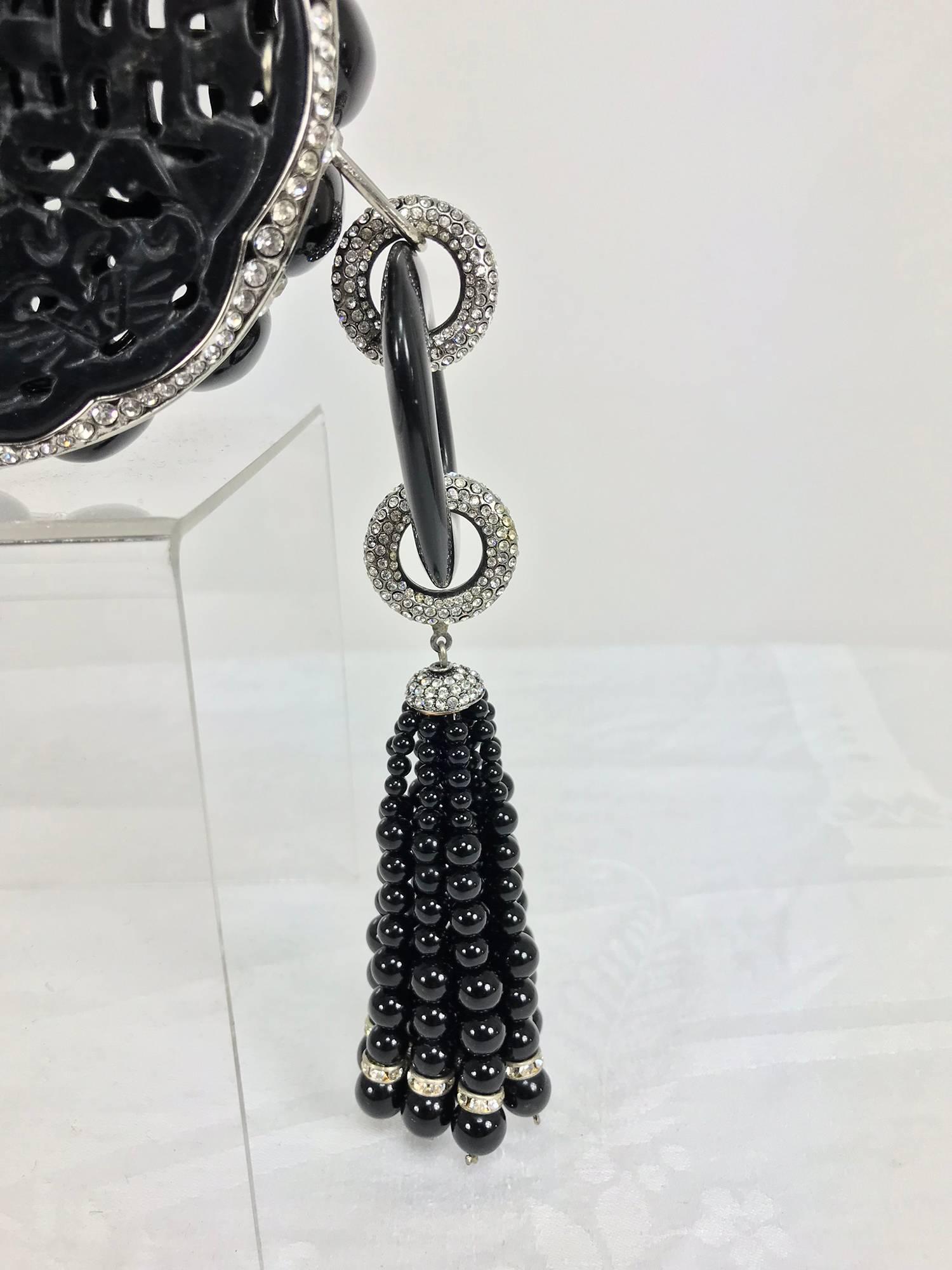 Iradj Moini Carved Black Jade Minaudière with Extraordinary Tassel In Excellent Condition In West Palm Beach, FL