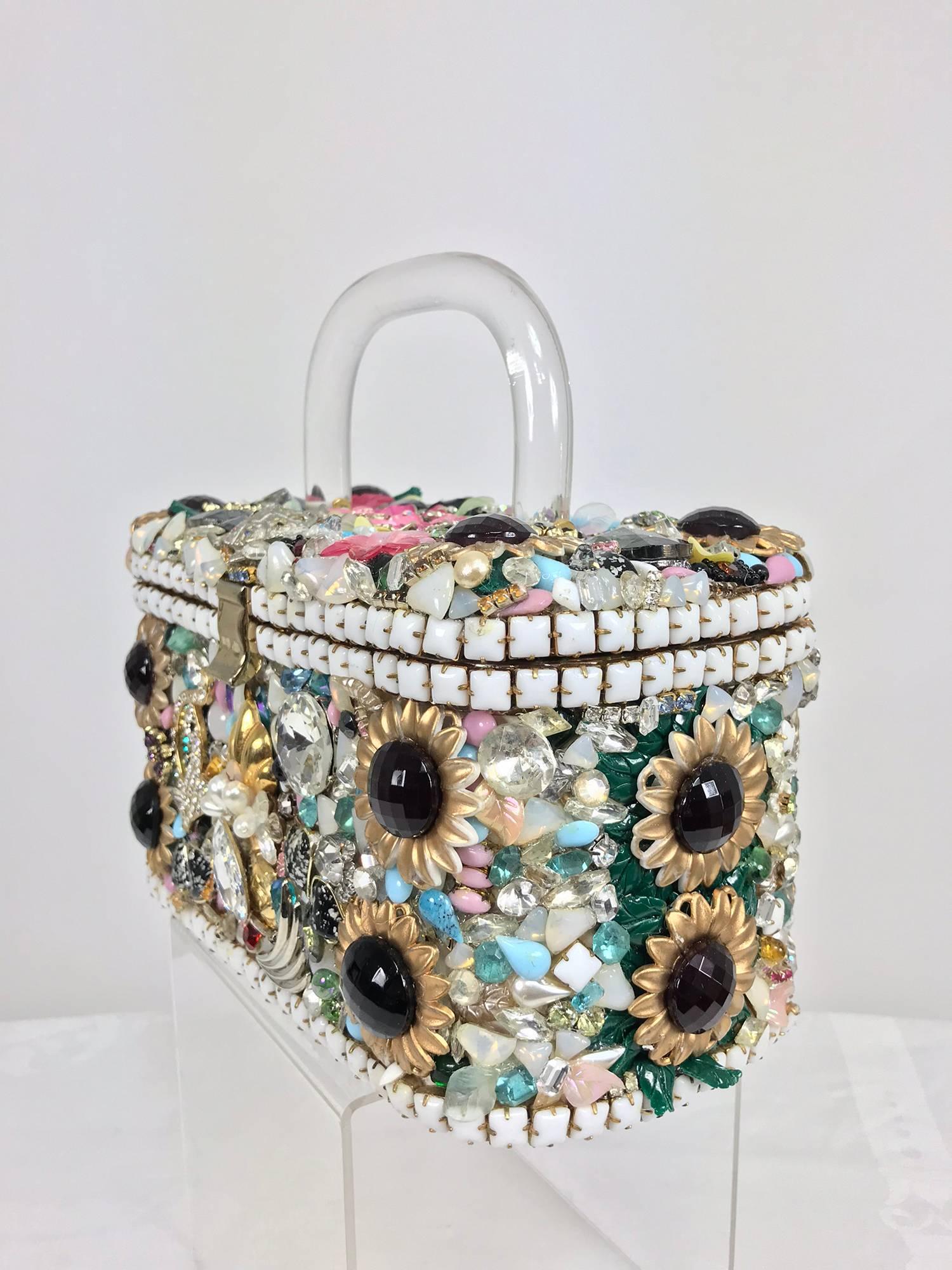 Custom made jewel encrusted lucite handle hand bag 1980s 2