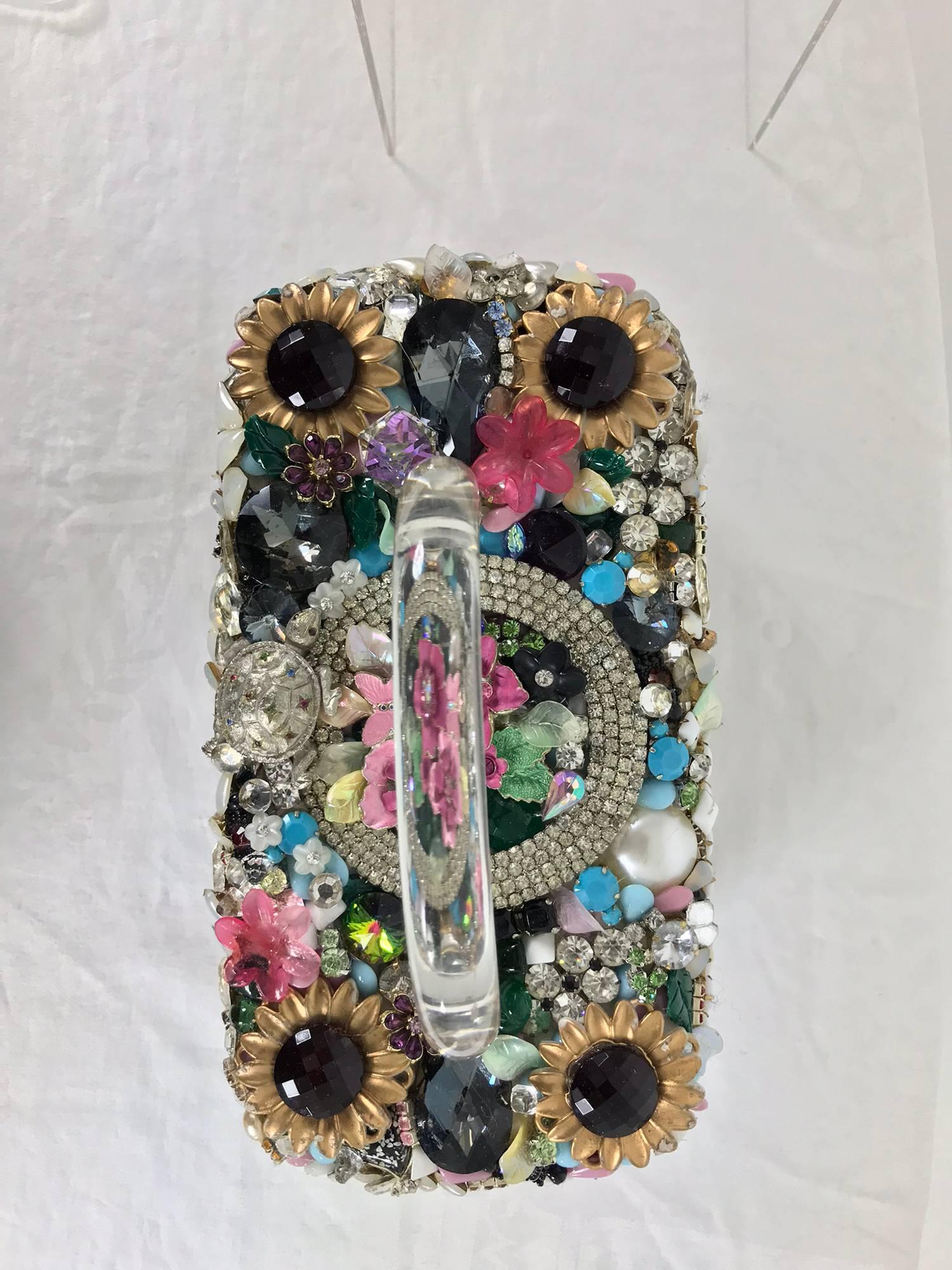 Custom made jewel encrusted lucite handle hand bag 1980s 3