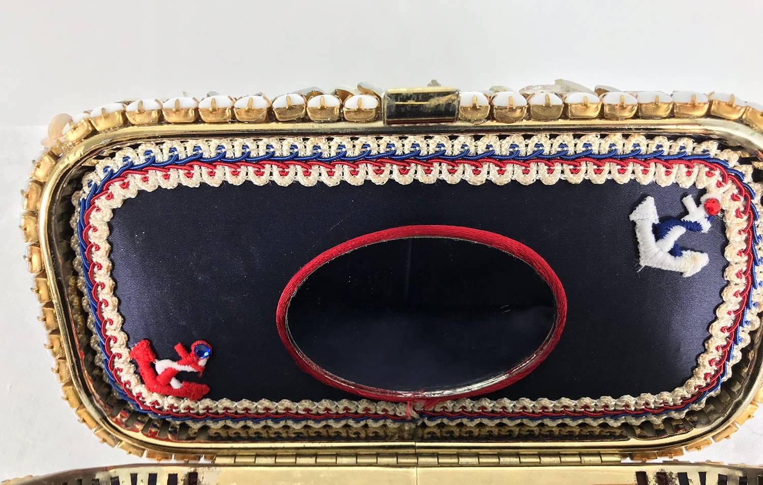 Custom made jewel encrusted lucite handle hand bag 1980s 5