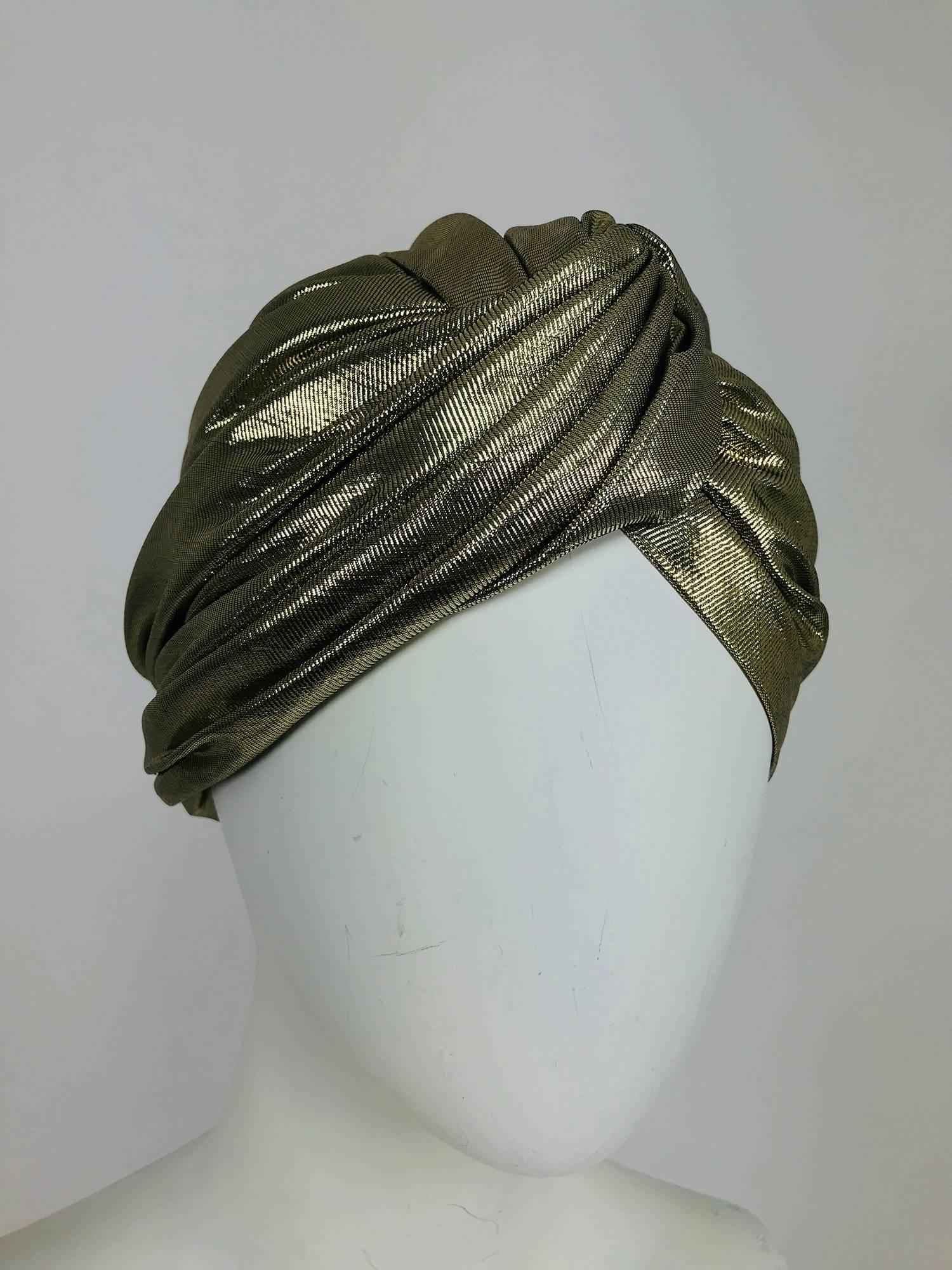 Frank Olive Private Collection Gold Lame Turban 1970s In Excellent Condition In West Palm Beach, FL