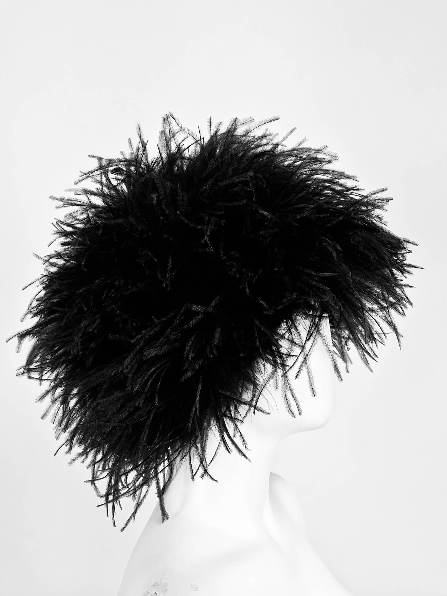 VINTAGE 1950's FEATHERS Poof MARABOU Ball and COQUE 3 pc Set Black Only 