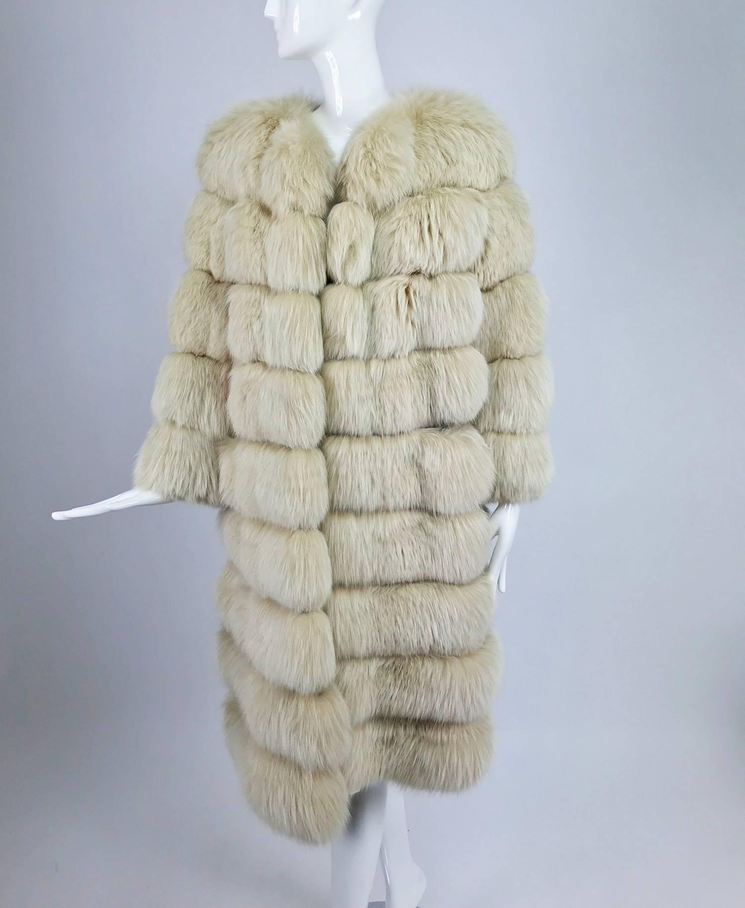 Cream Fox Fur and suede coat with removable hem 1970s 5