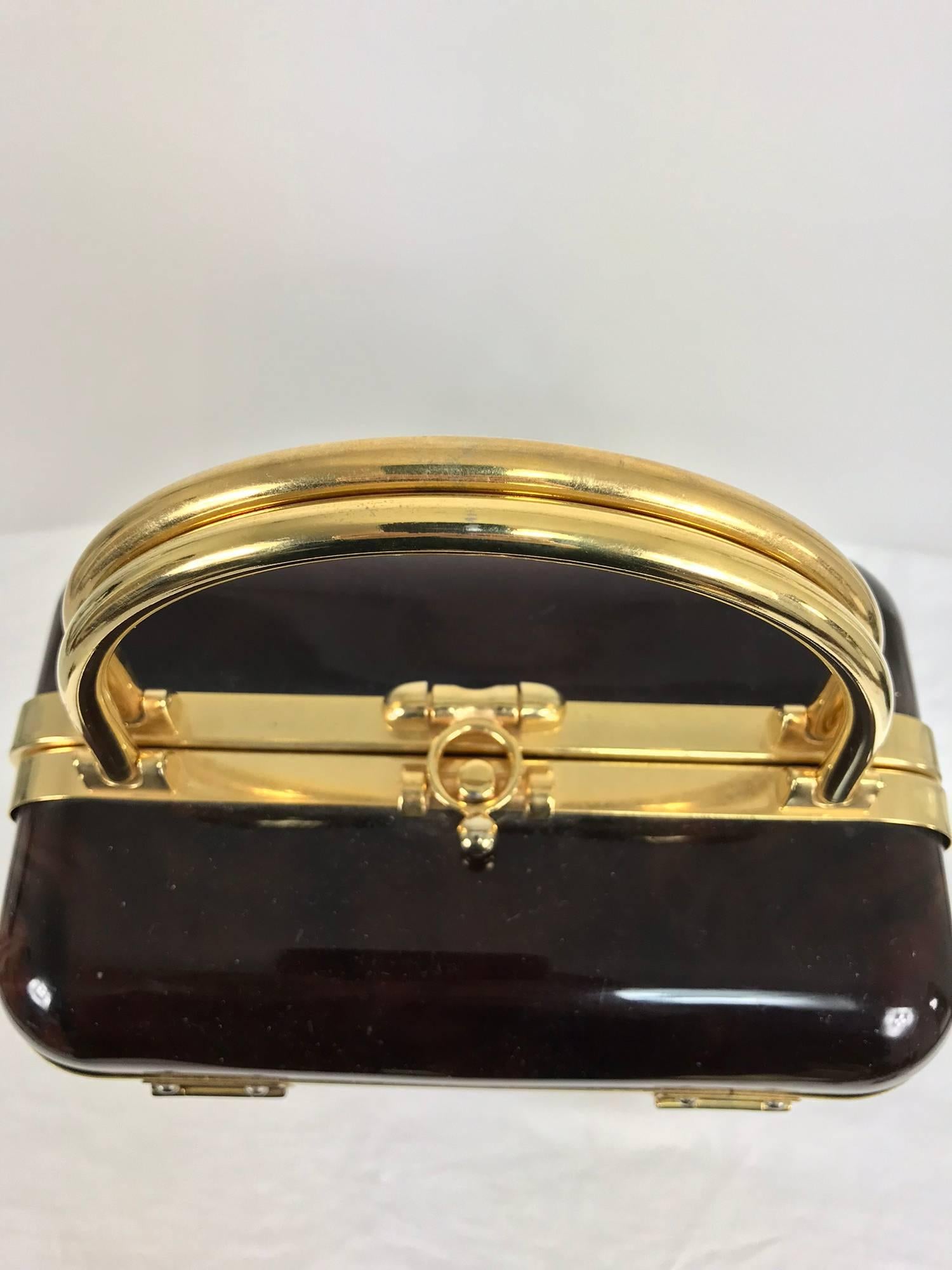 Baulotto Italy faux tortoise shell box bag with gold hardware 1970s In Excellent Condition In West Palm Beach, FL