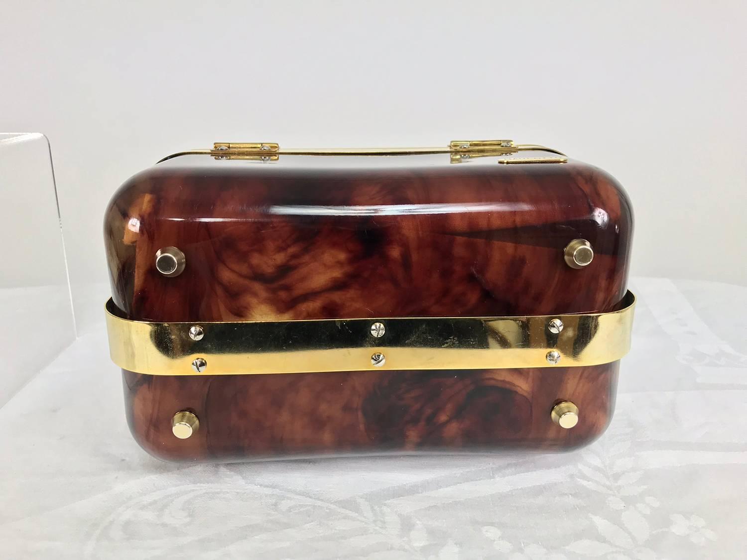 Women's Baulotto Italy faux tortoise shell box bag with gold hardware 1970s