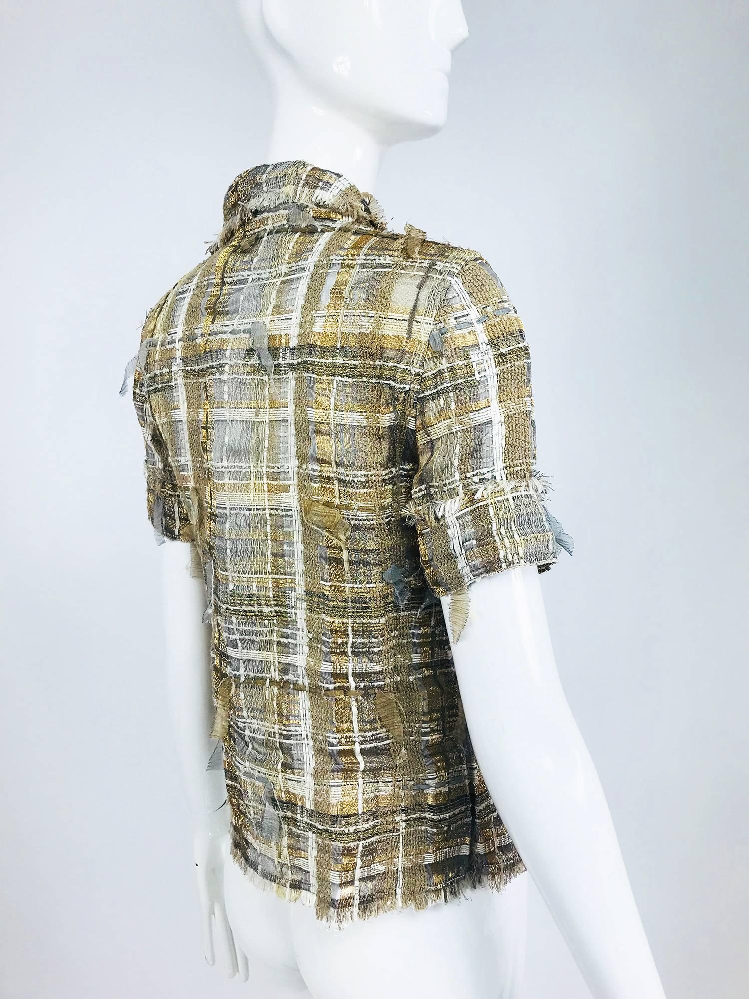 Chanel gold metallic woven ribbon short sleeve jacket 2006P In Excellent Condition In West Palm Beach, FL
