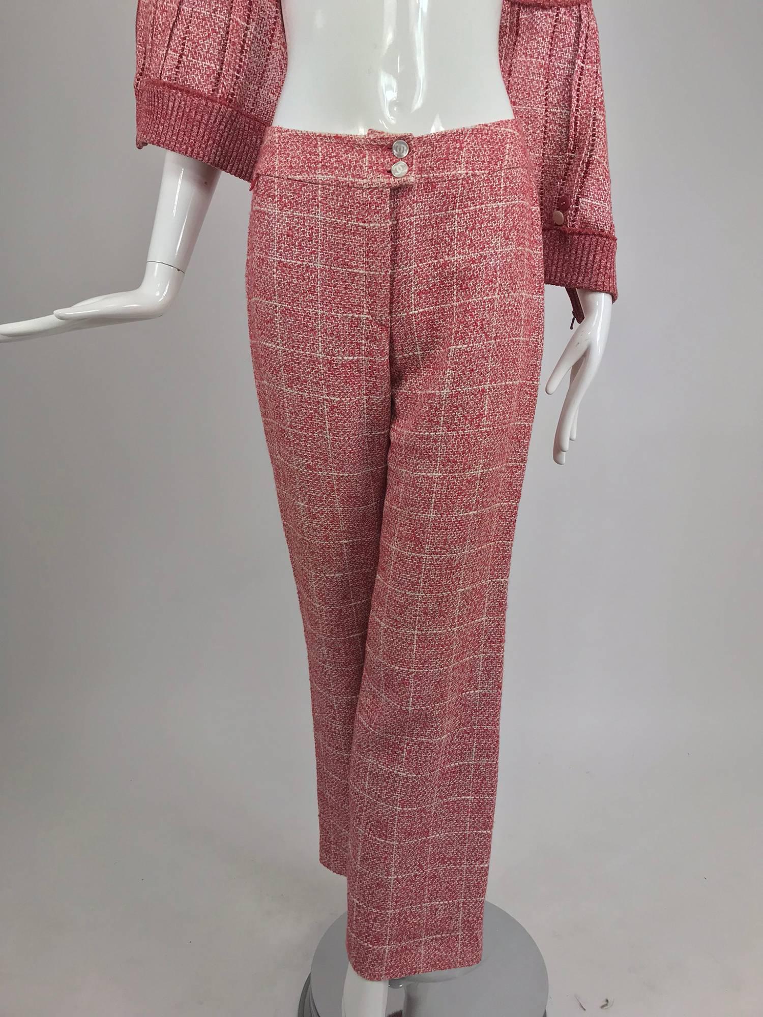 Chanel red and white plaid sequin vest and trouser set 2001P 1