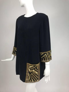 Bob Mackie black crepe beaded black tunic mini dress, 12