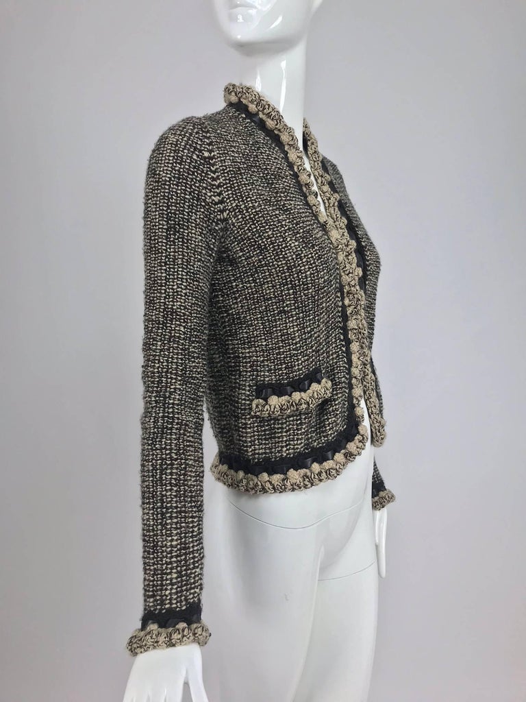 Chanel black and cream cropped leather trimmed jacket 2001A at 1stDibs