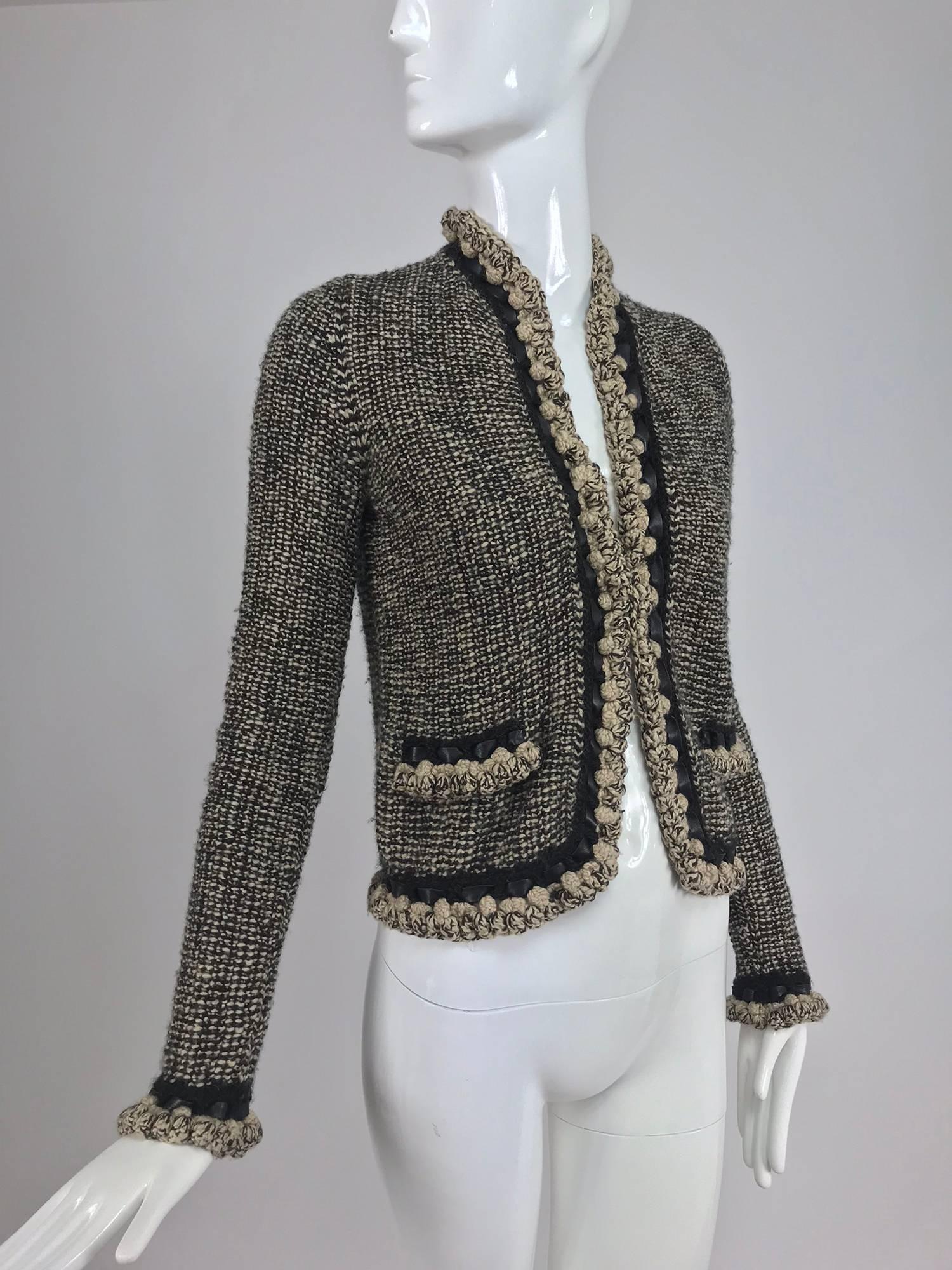 Chanel black and cream cropped leather trimmed jacket 2001A 3