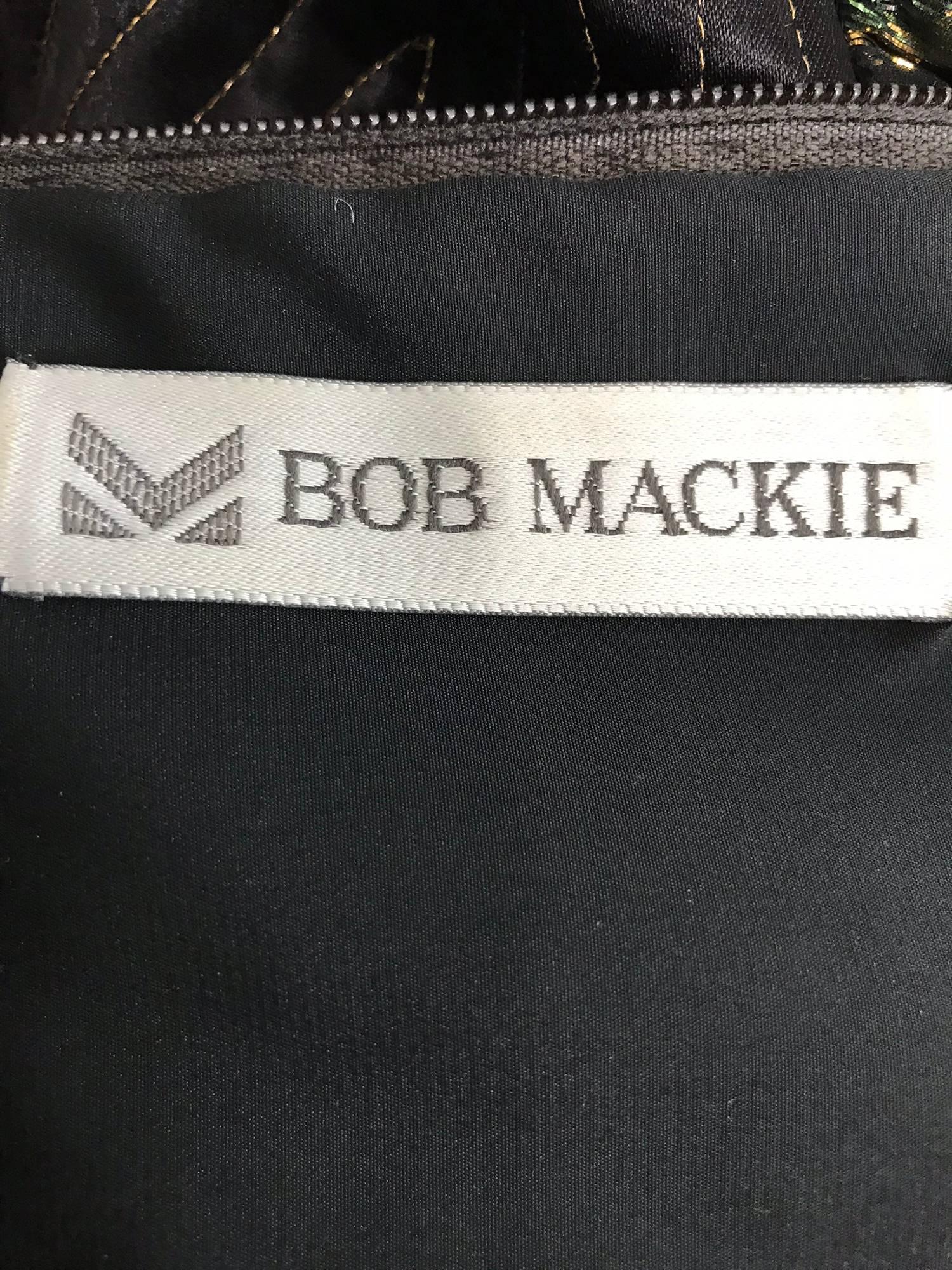 Bob Mackie black metallic silk chiffon quilted bodice maxi dress, 1970s 5