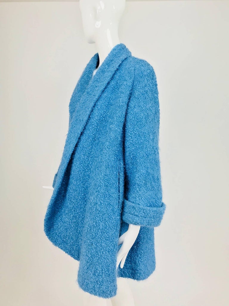 Blue mohair boucle swing coat with poodle lining, 1950s at 1stDibs