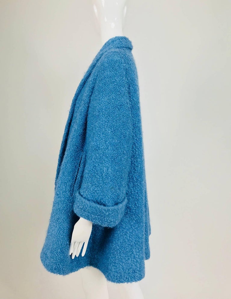 Blue mohair boucle swing coat with poodle lining, 1950s at 1stDibs