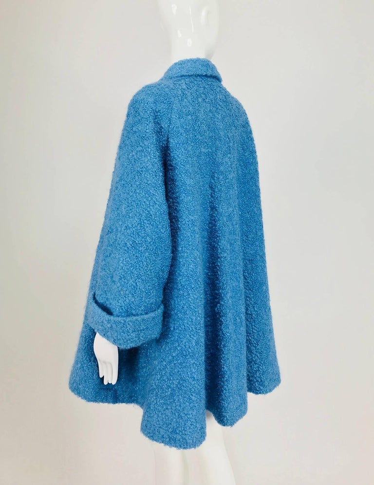 Blue mohair boucle swing coat with poodle lining, 1950s at 1stDibs