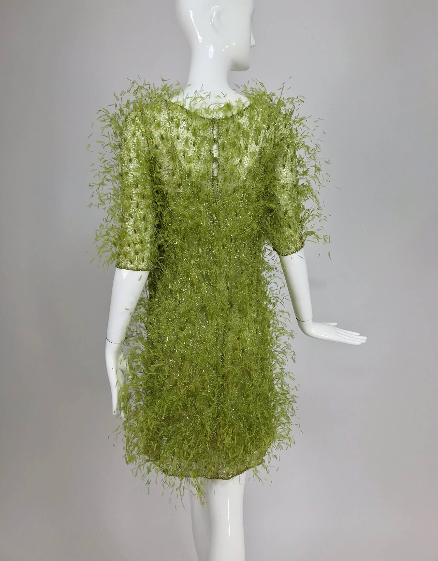 Chado Ralph Rucci spring green chiffon feather and sequin dress 1