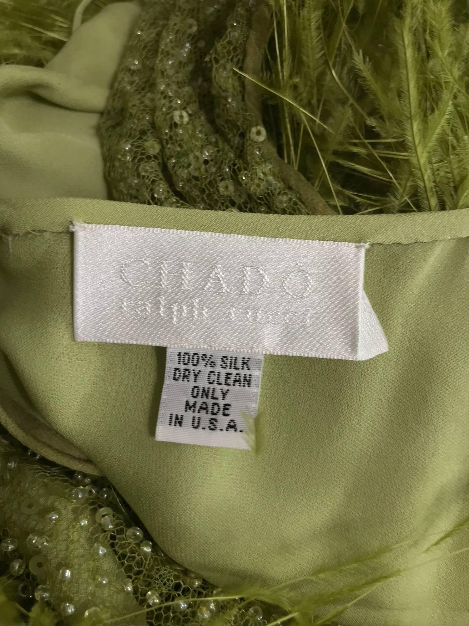 Chado Ralph Rucci spring green chiffon feather and sequin dress 4