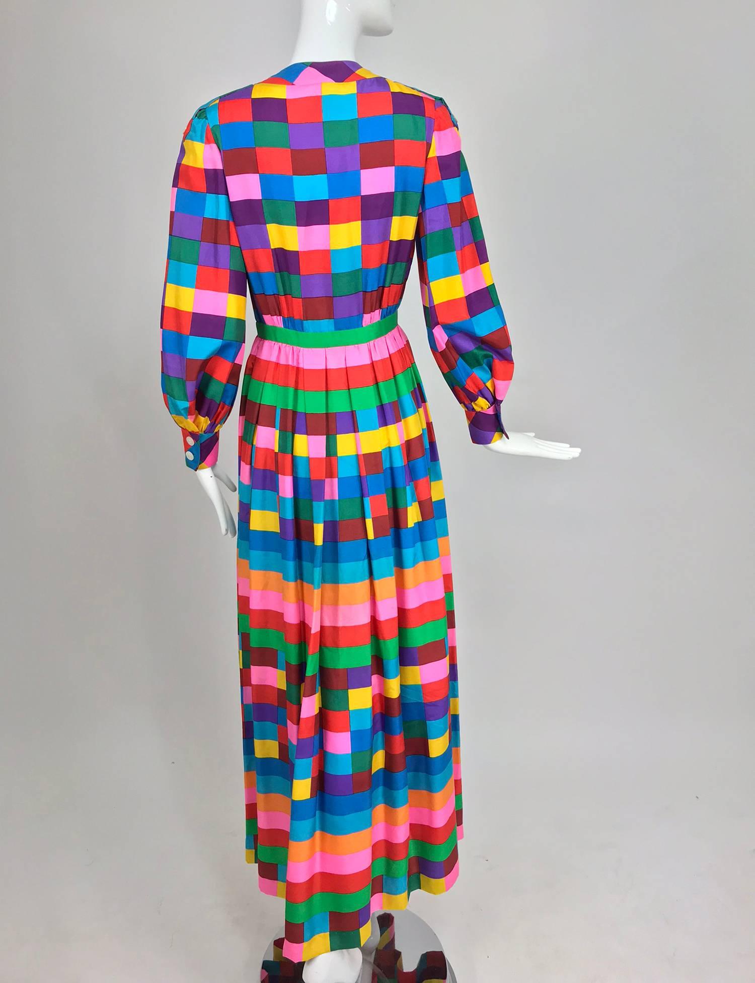 Purple Valentino Boutique silk colour block maxi dress 1970s