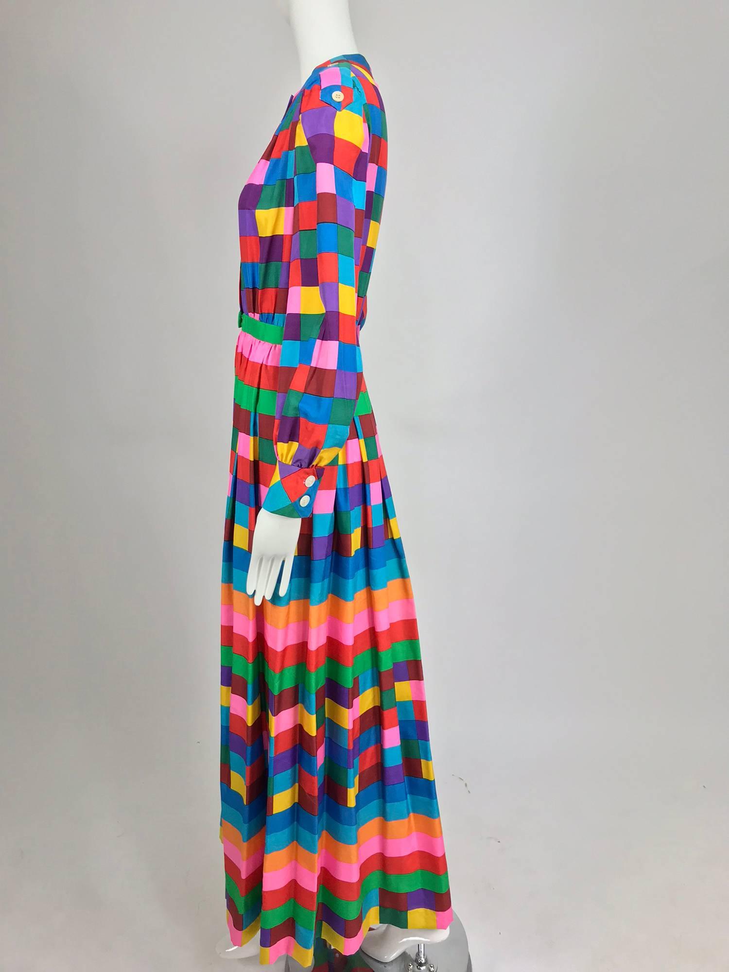 Women's Valentino Boutique silk colour block maxi dress 1970s