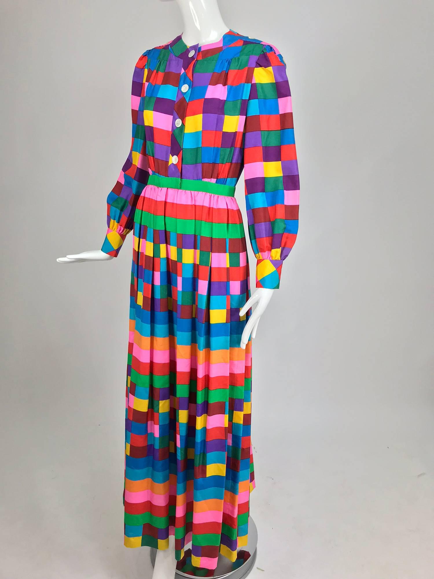 Valentino Boutique silk colour block maxi dress 1970s 1