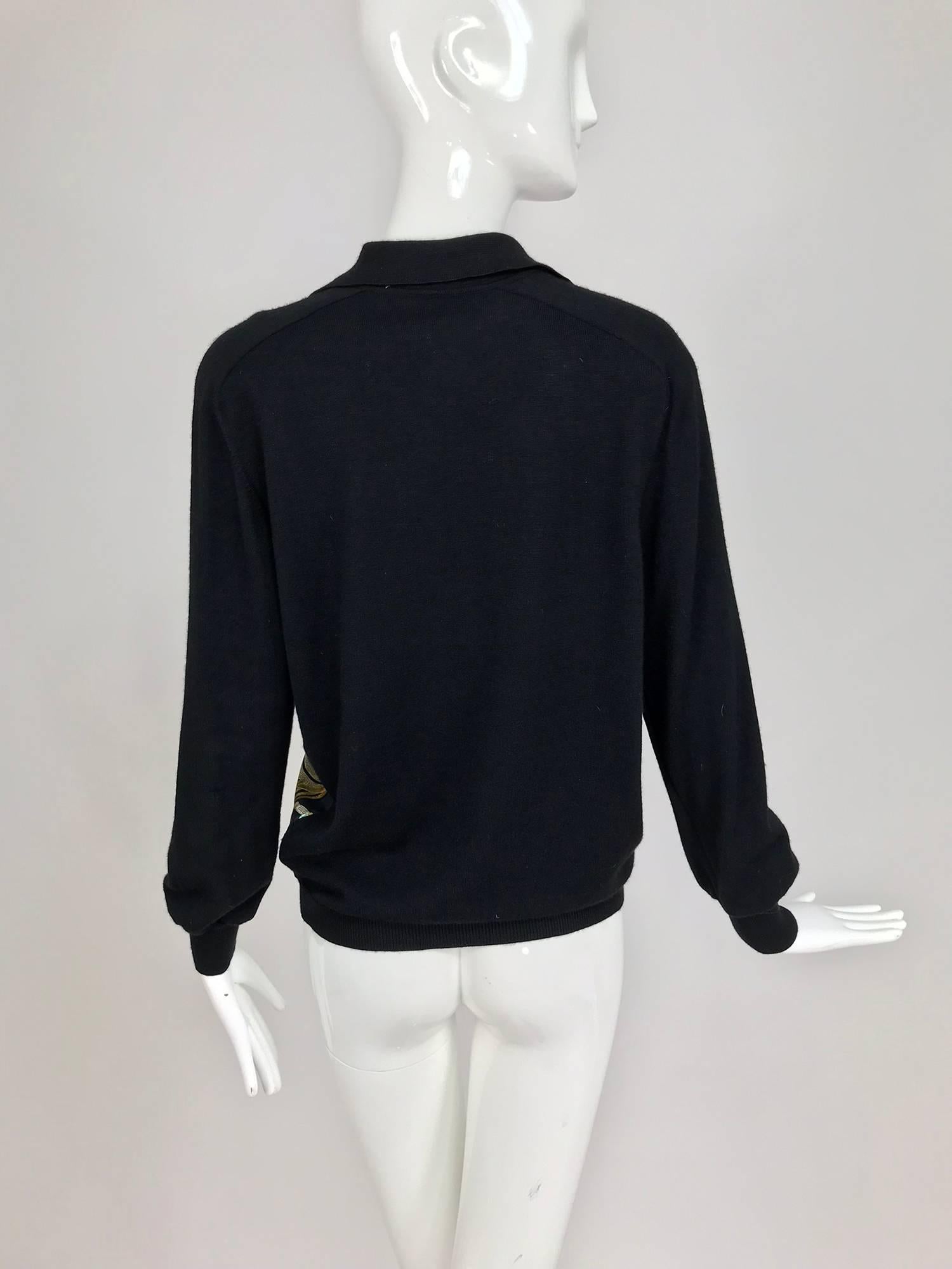 Black Hermes Cheval Turc silk twill and black wool sweater 1970s