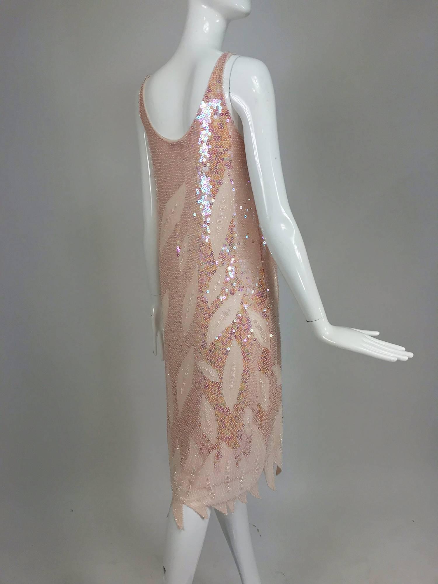 Pink Sequin and beaded flame hem dress 1980s For Sale 1