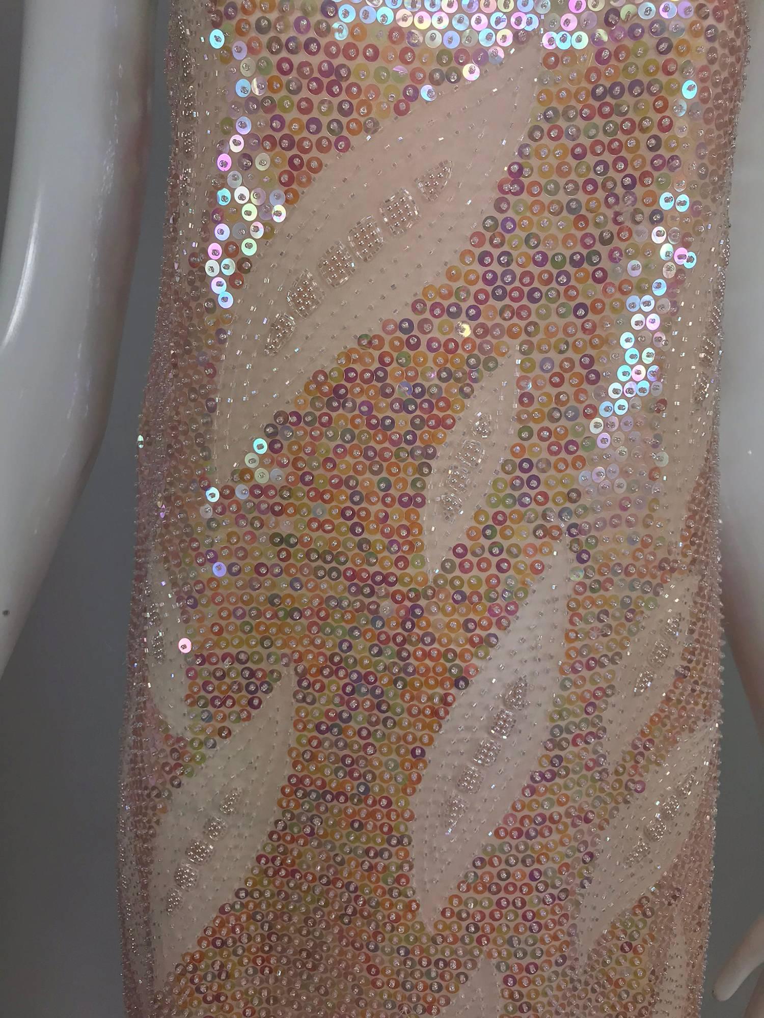 Pink Sequin and beaded flame hem dress 1980s For Sale 4