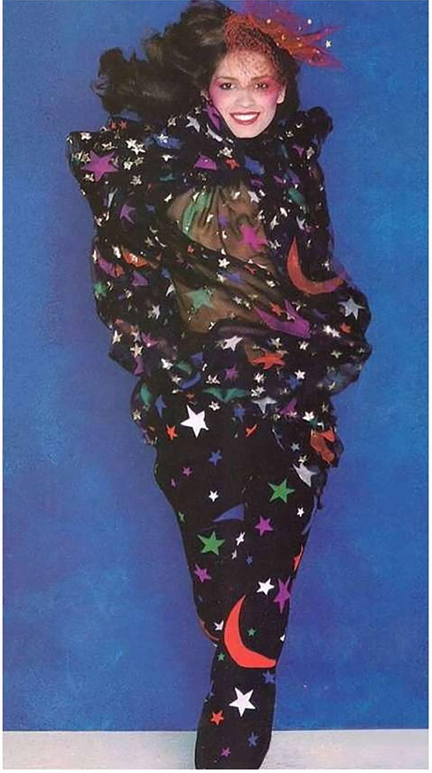 Women's Yves Saint Laurent moon and stars silk blouse documented 1979