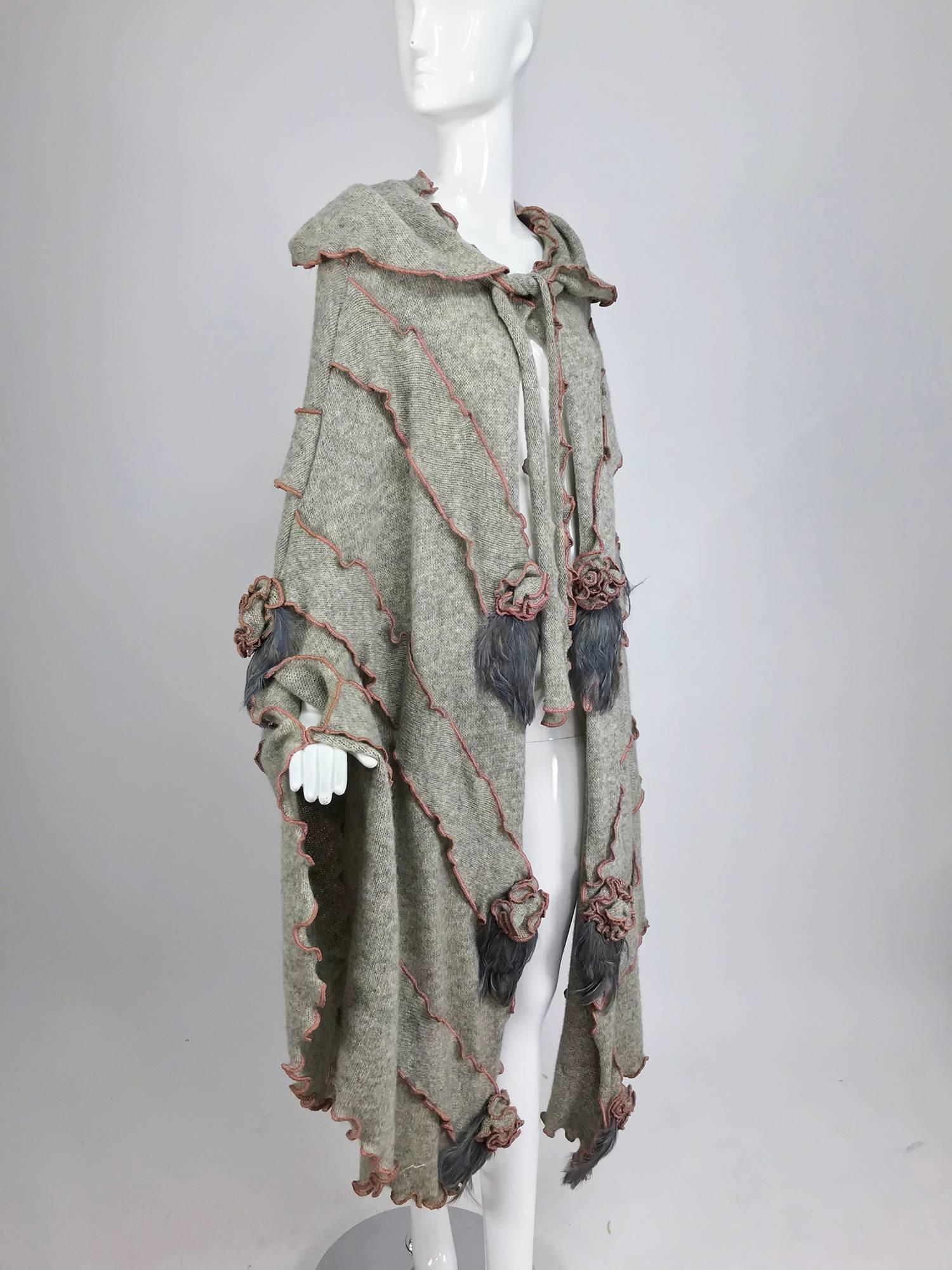 Gray Leigh Westbrook hooded gray knitted wool cape art to wear 1980s