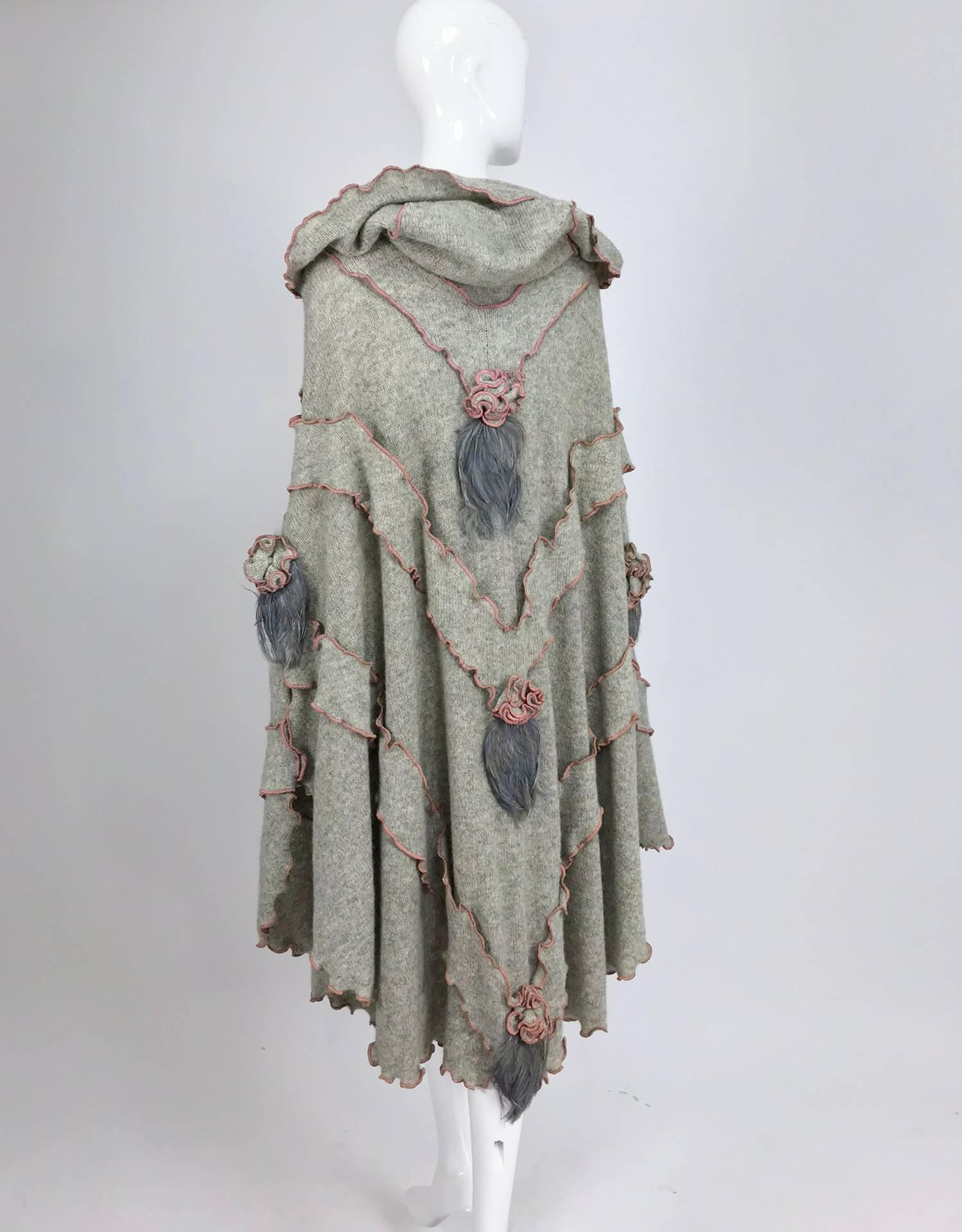 Leigh Westbrook hooded gray knitted wool cape art to wear 1980s 2