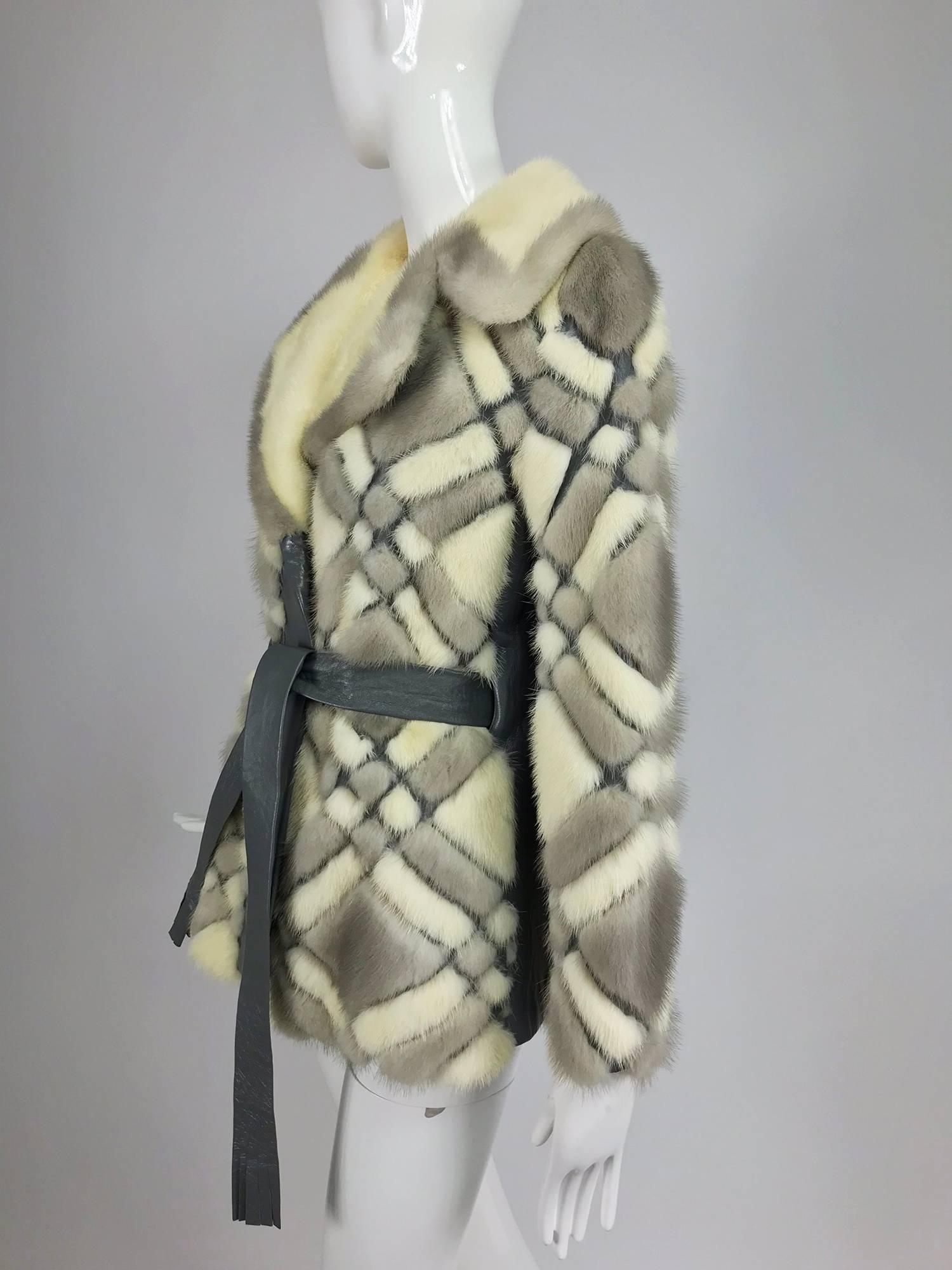 Gray Mink jacket in a pieced grid pattern from the 1970s For Sale