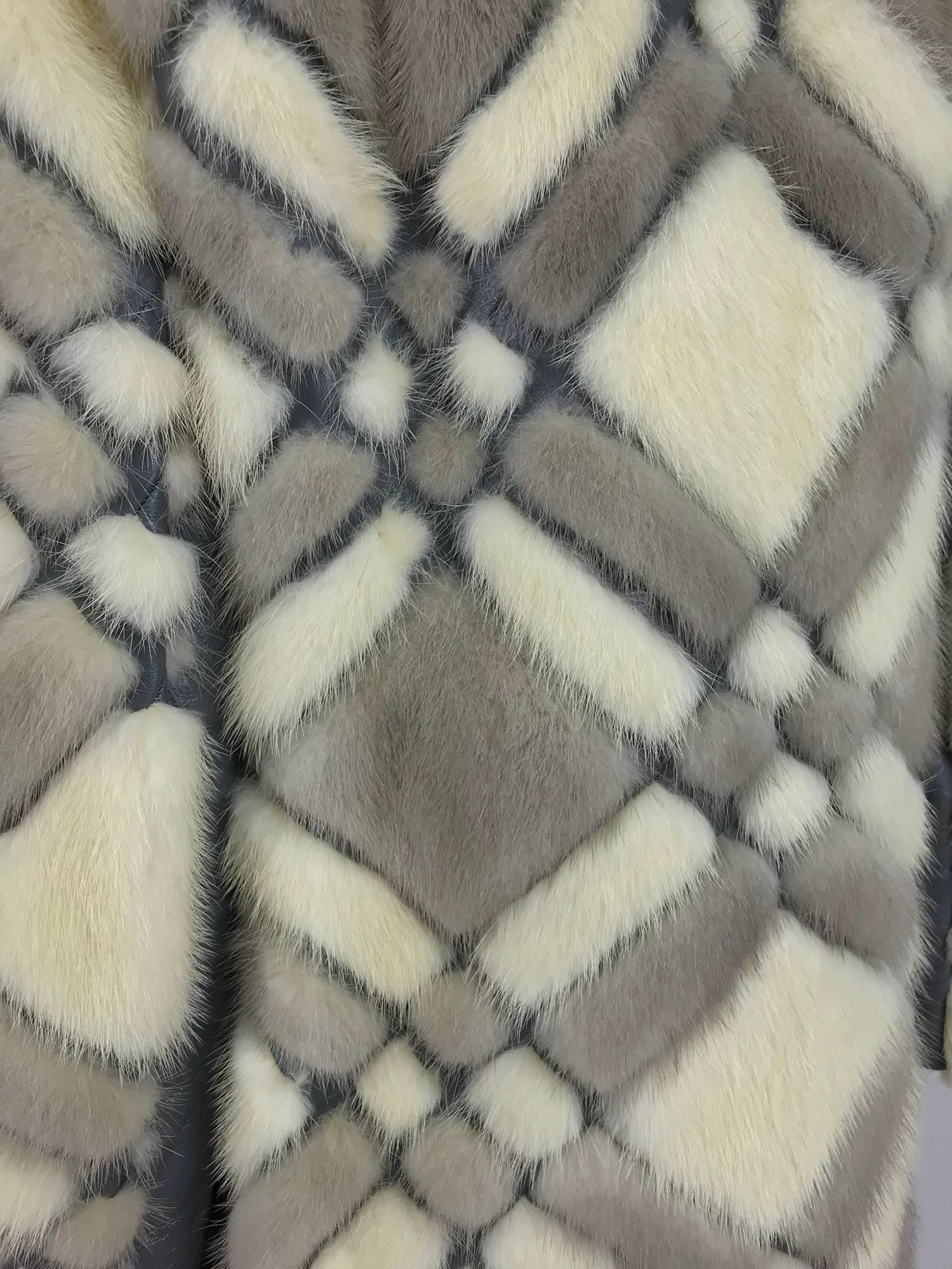 Mink jacket in a pieced grid pattern from the 1970s For Sale 1