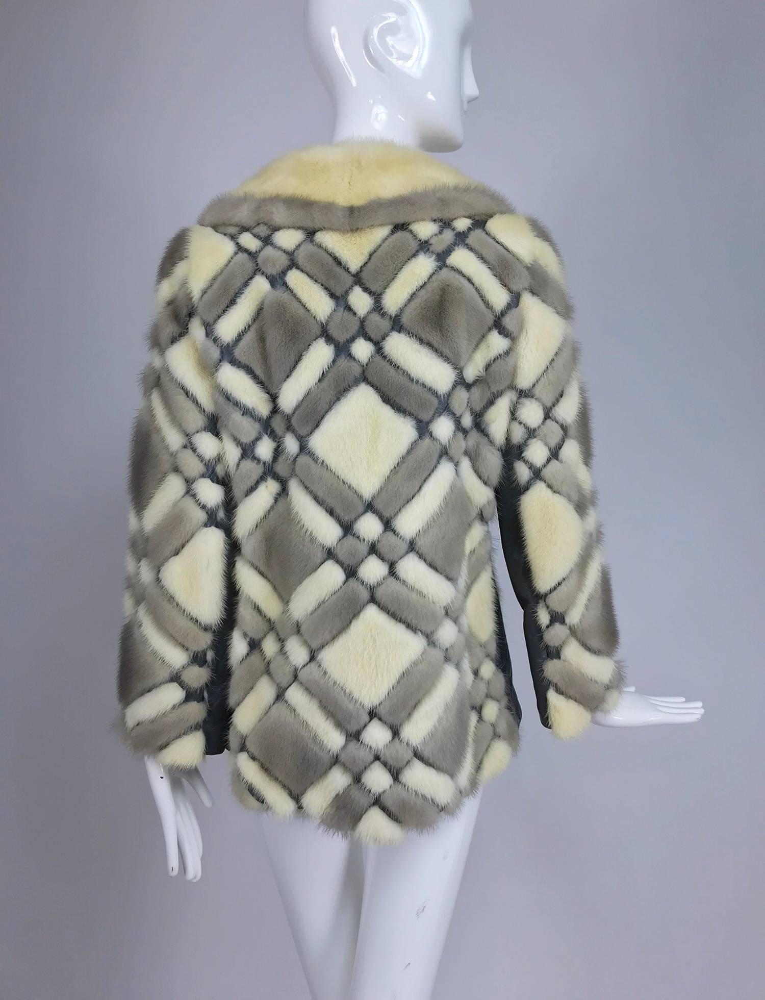 Mink jacket in a pieced grid pattern from the 1970s For Sale 2
