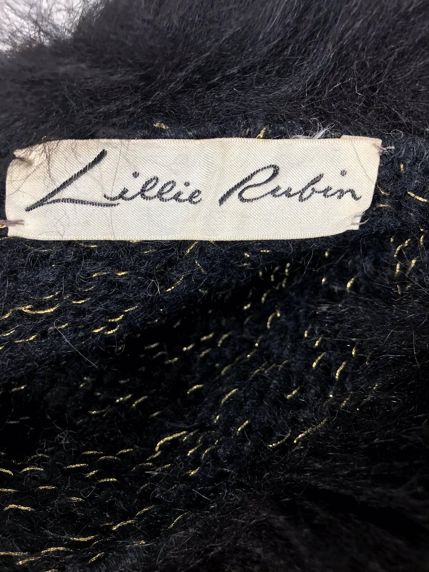 Lillie Rubin black fox fur and metallic knit hat 1970s 1