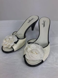 Chanel quilted mules patent heels and Camellia flowers 38 1/2