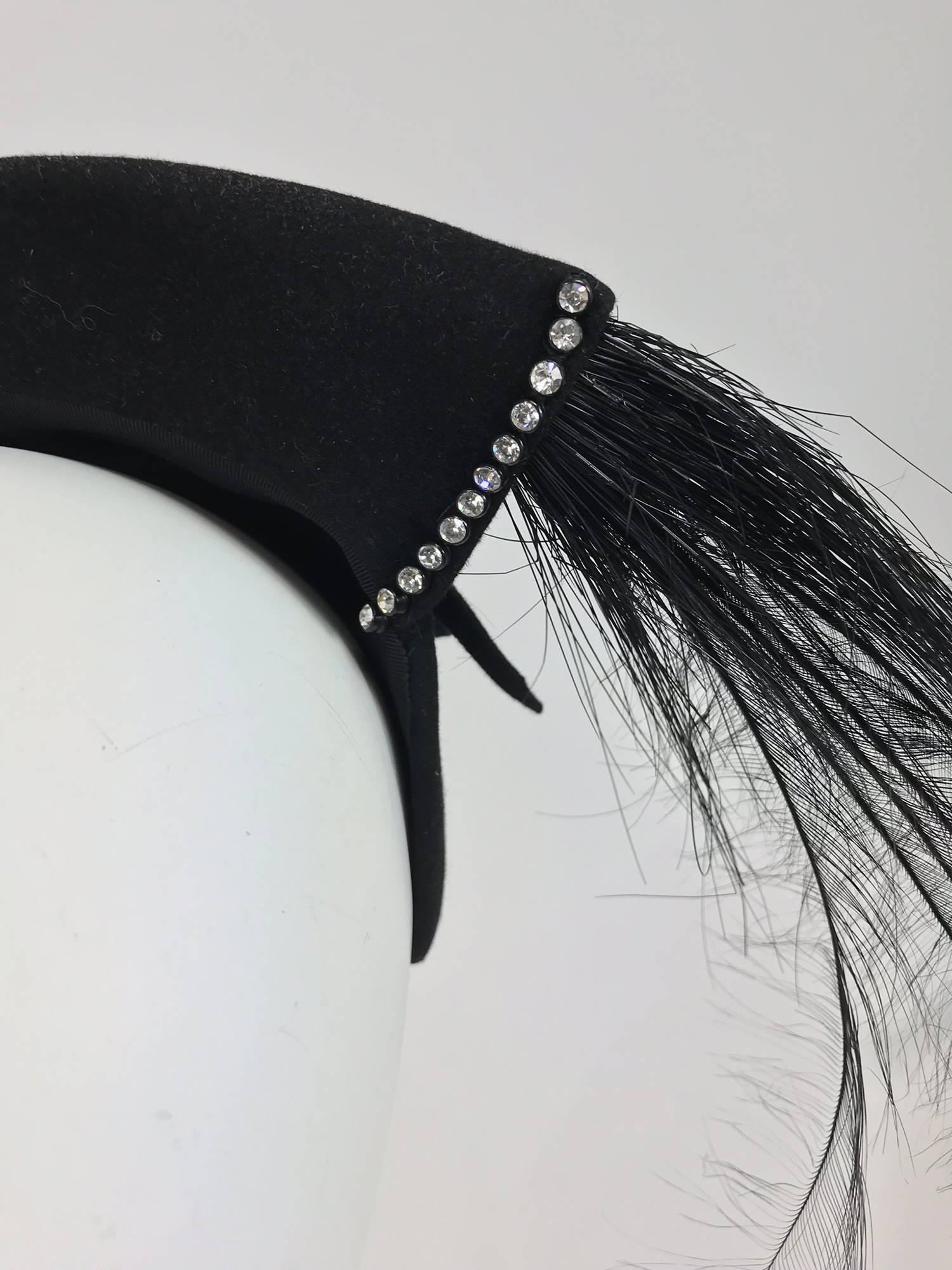 Black Frank Palma black bird of Paradise feather cocktail hat 1950s For Sale