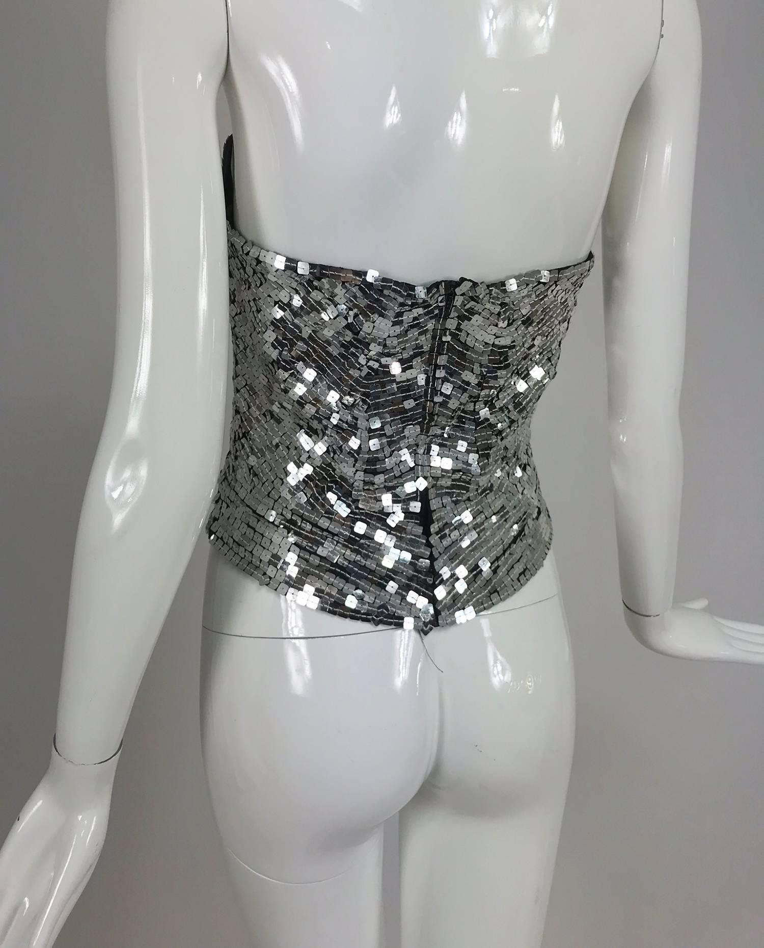 Oleg Cassini silver sequin bustier 1980s In Excellent Condition In West Palm Beach, FL