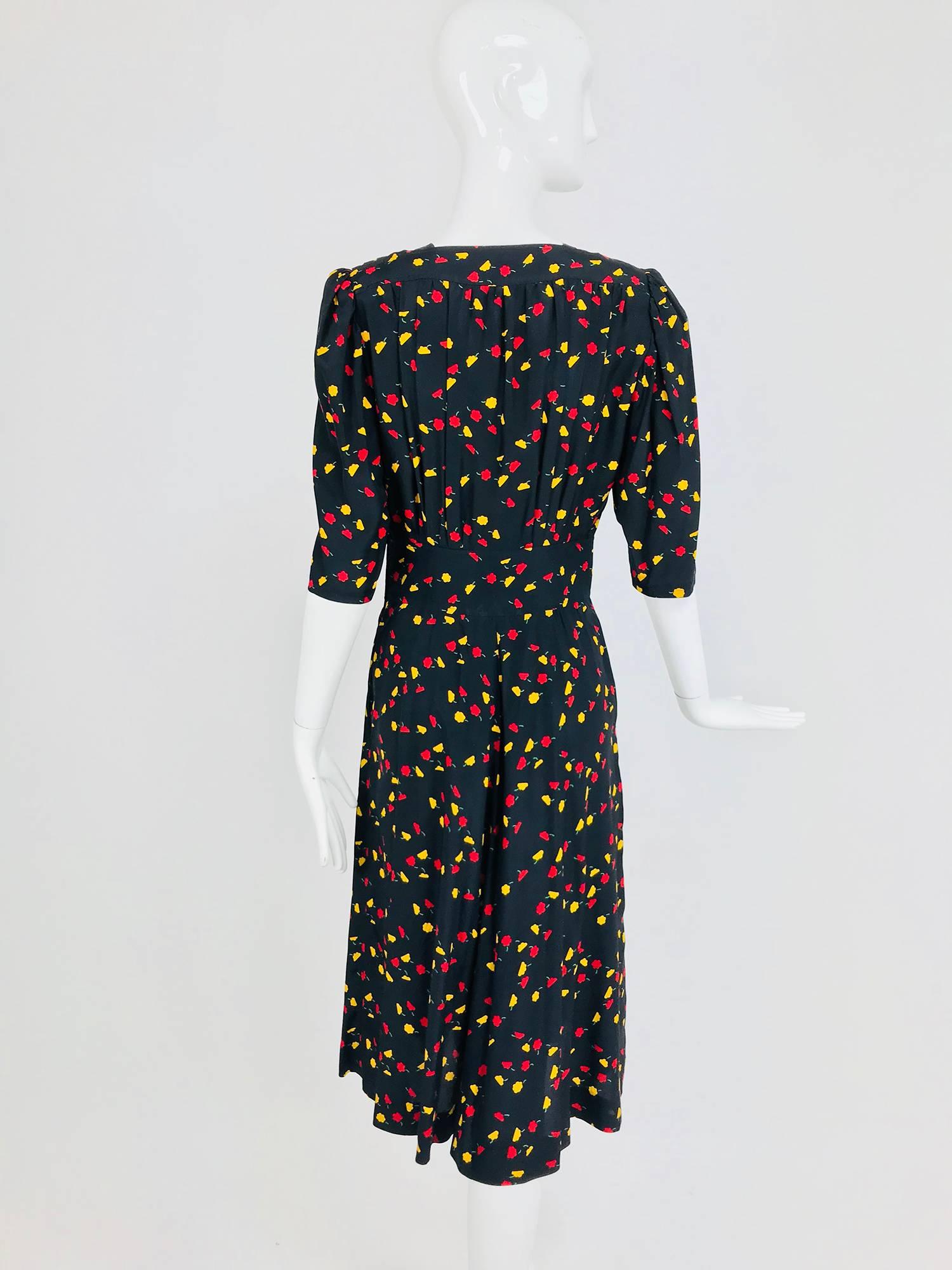 Ungaro floral print silk day dress, 1970s 1