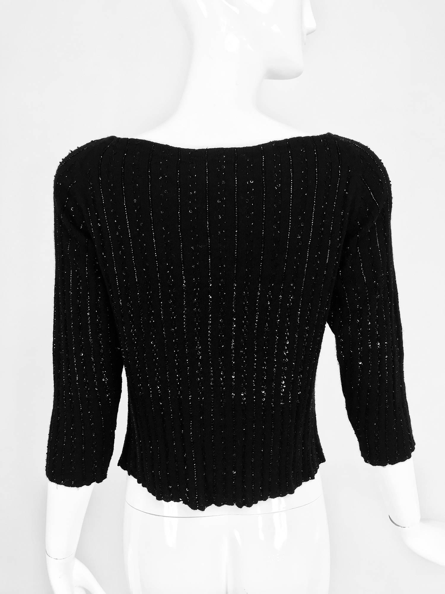 Oscar de la Renta black beaded 100% cashmere pullover sweater 1