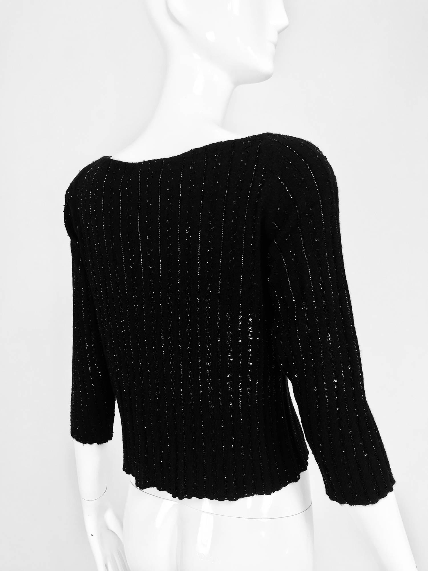 Oscar de la Renta black beaded 100% cashmere pullover sweater 3