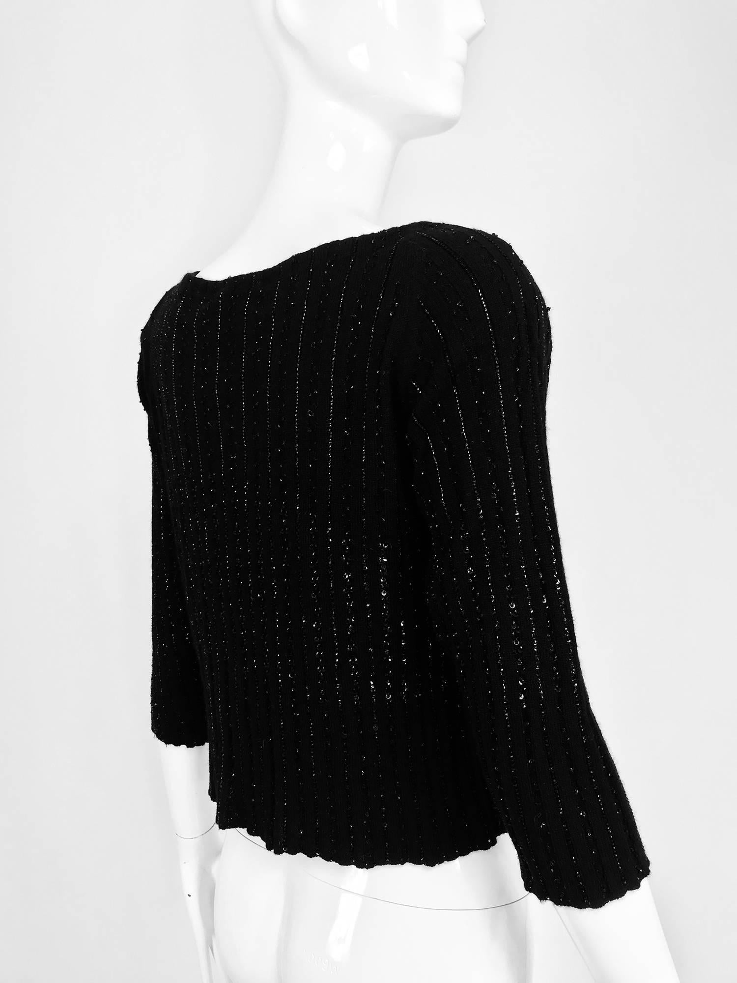 Oscar de la Renta black beaded 100% cashmere pullover sweater 4