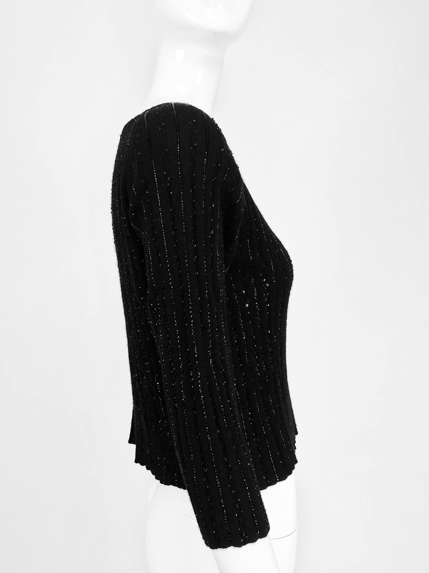 Oscar de la Renta black beaded 100% cashmere pullover sweater 5