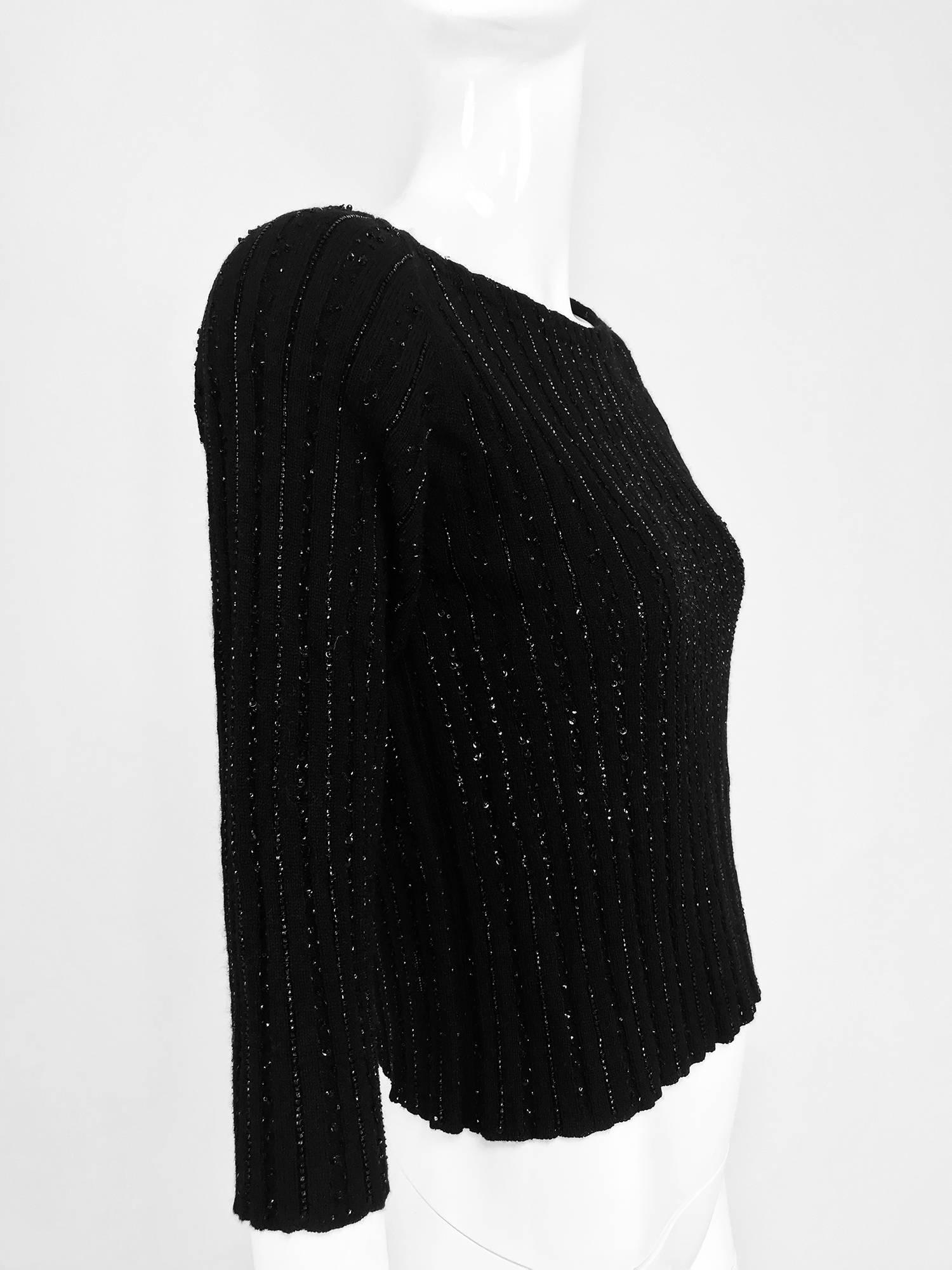 Oscar de la Renta black beaded 100% cashmere pullover sweater 6