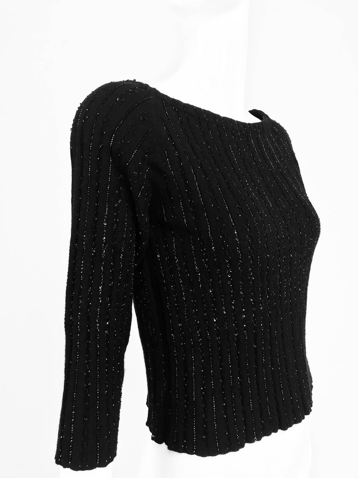 Oscar de la Renta black beaded 100% cashmere pullover sweater 7